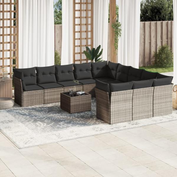 ARDEBO.de - 12-tlg. Garten-Sofagarnitur mit Kissen Hellgrau Poly Rattan
