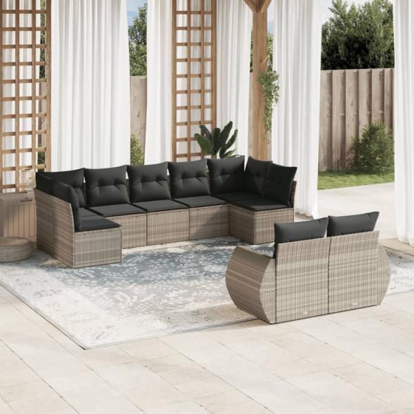 ARDEBO.de - 9-tlg. Garten-Sofagarnitur mit Kissen Hellgrau Poly Rattan