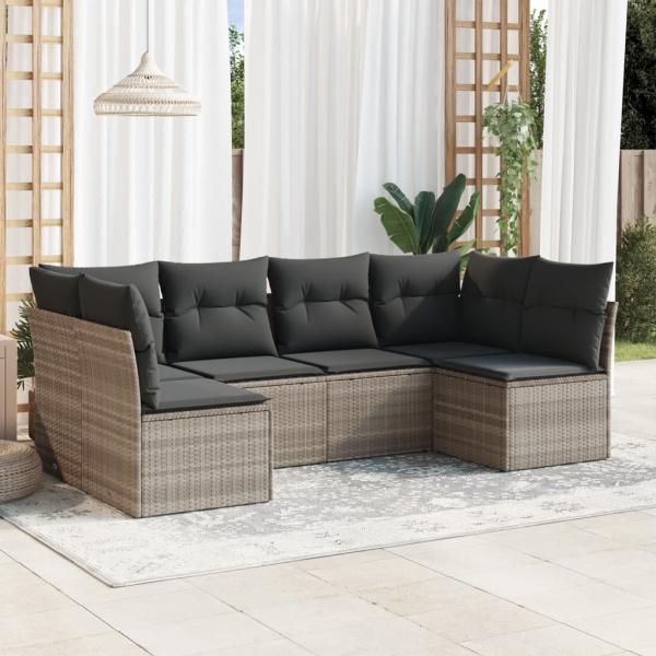 ARDEBO.de - 6-tlg. Garten-Sofagarnitur mit Kissen Hellgrau Poly Rattan