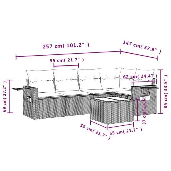 6-tlg. Garten-Sofagarnitur mit Kissen Hellgrau Poly Rattan