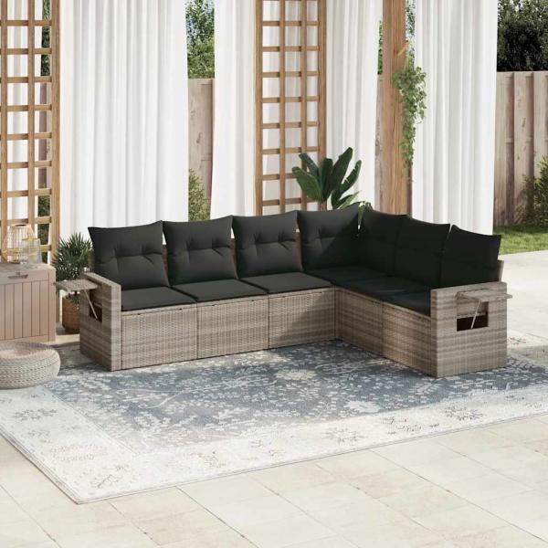 ARDEBO.de - 6-tlg. Garten-Sofagarnitur mit Kissen Hellgrau Poly Rattan