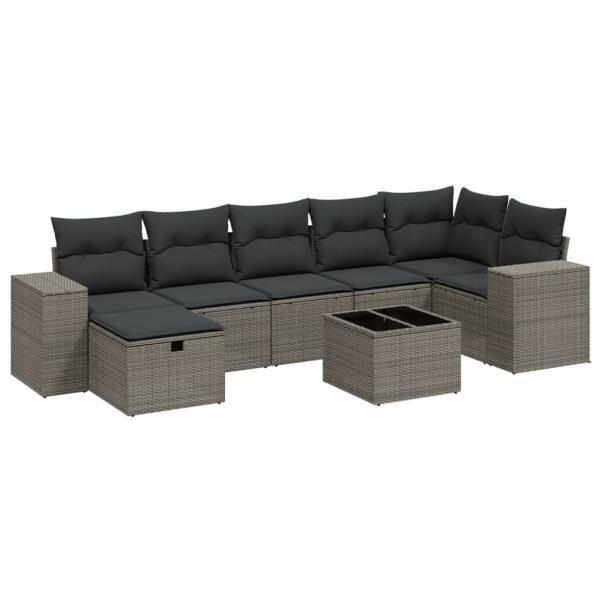 ARDEBO.de - 8-tlg. Garten-Sofagarnitur mit Kissen Hellgrau Poly Rattan