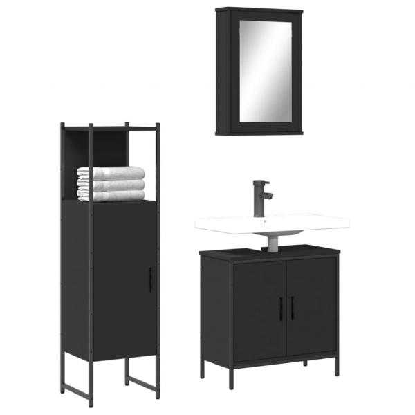 ARDEBO.de - 3-tlg. Badmöbel-Set Schwarz Holzwerkstoff