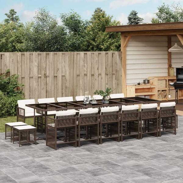 ARDEBO.de - 17-tlg. Garten-Essgruppe mit Kissen Braun Poly Rattan