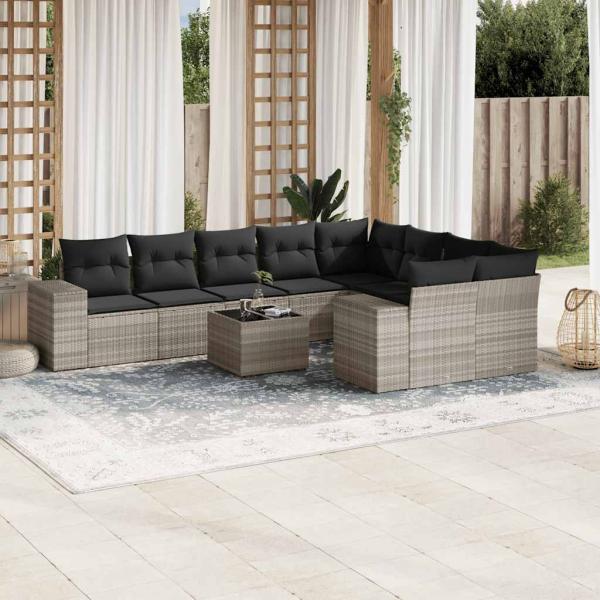 ARDEBO.de - 10-tlg. Garten-Sofagarnitur mit Kissen Hellgrau Poly Rattan