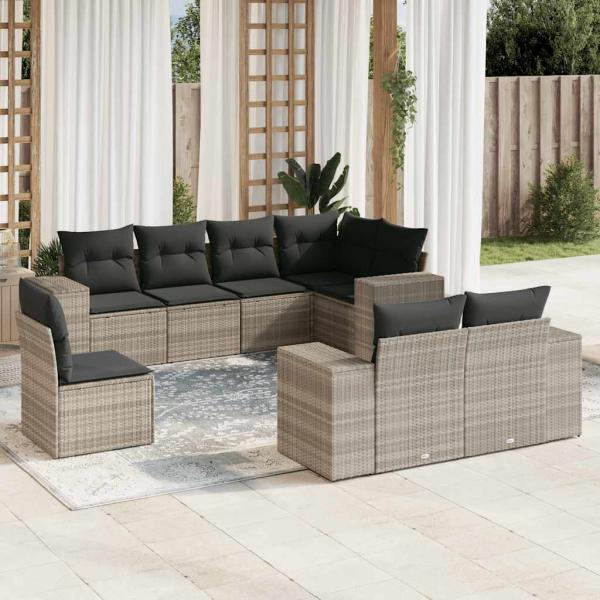 ARDEBO.de - 8-tlg. Garten-Sofagarnitur mit Kissen Hellgrau Poly Rattan