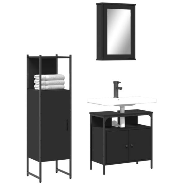 ARDEBO.de - 3-tlg. Badmöbel-Set Schwarz Holzwerkstoff