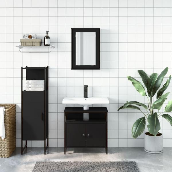 3-tlg. Badmöbel-Set Schwarz Holzwerkstoff