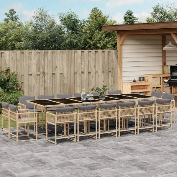 ARDEBO.de - 17-tlg. Garten-Essgruppe mit Kissen Beigemischung Poly Rattan