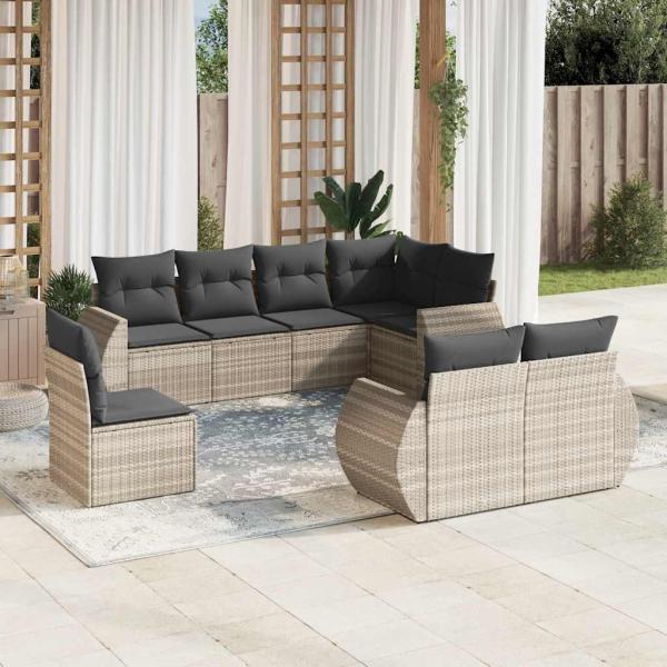 ARDEBO.de - 8-tlg. Garten-Sofagarnitur mit Kissen Hellgrau Poly Rattan