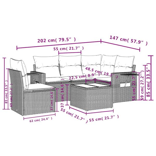 6-tlg. Garten-Sofagarnitur mit Kissen Hellgrau Poly Rattan
