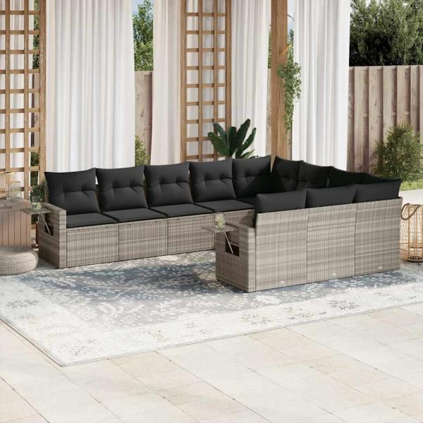 ARDEBO.de - 10-tlg. Garten-Sofagarnitur mit Kissen Hellgrau Poly Rattan