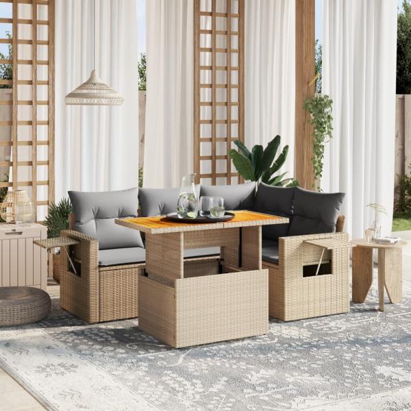 ARDEBO.de - 5-tlg. Garten-Sofagarnitur mit Kissen Beige Poly Rattan