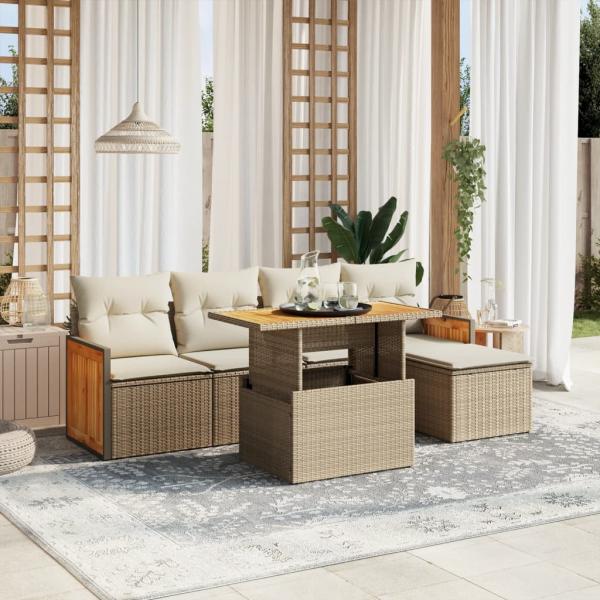 ARDEBO.de - 6-tlg. Garten-Sofagarnitur mit Kissen Beige Poly Rattan