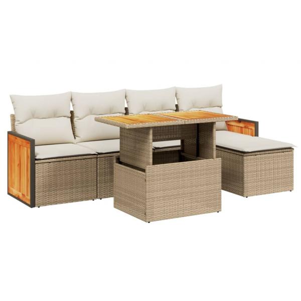 6-tlg. Garten-Sofagarnitur mit Kissen Beige Poly Rattan