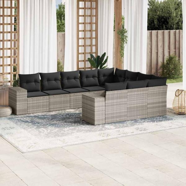 ARDEBO.de - 10-tlg. Garten-Sofagarnitur mit Kissen Hellgrau Poly Rattan
