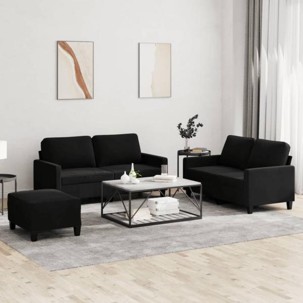 ARDEBO.de - 3-tlg. Sofagarnitur mit Kissen Schwarz Samt
