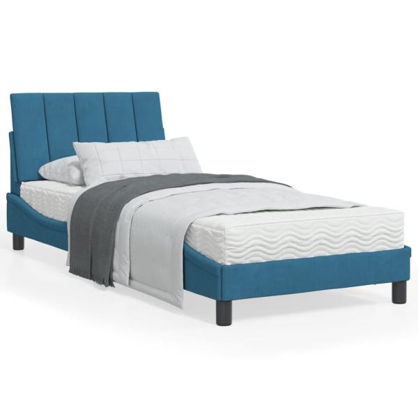ARDEBO.de - Bett mit Matratze Blau 90x200 cm Samt