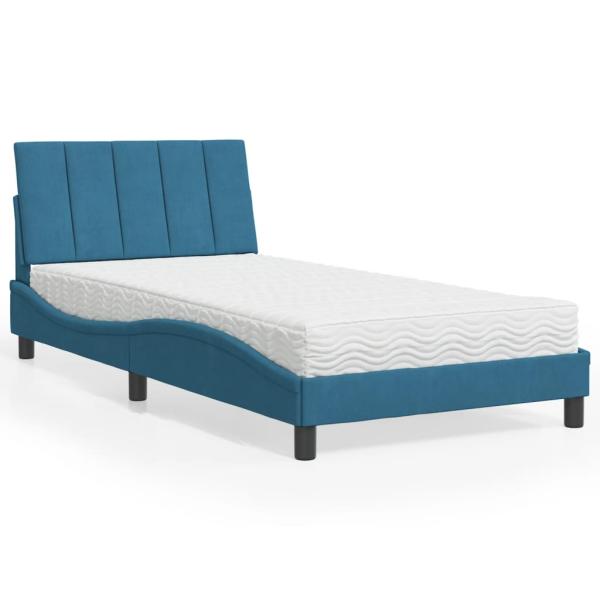 ARDEBO.de - Bett mit Matratze Blau 100x200 cm Samt