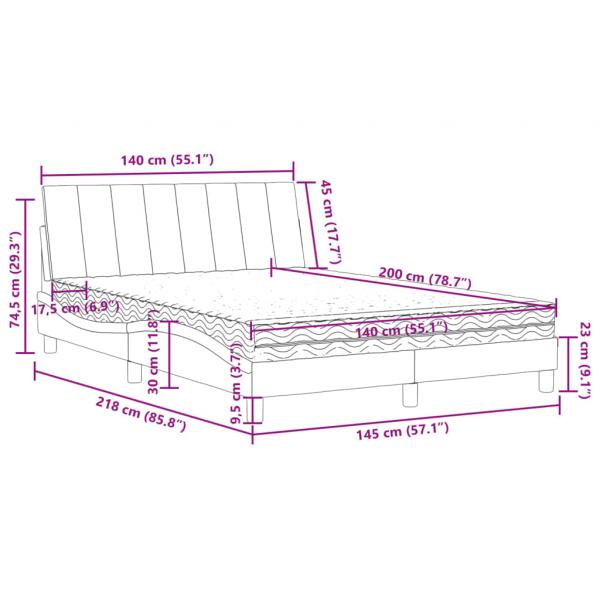 Bett mit Matratze Schwarz 140x200 cm Samt