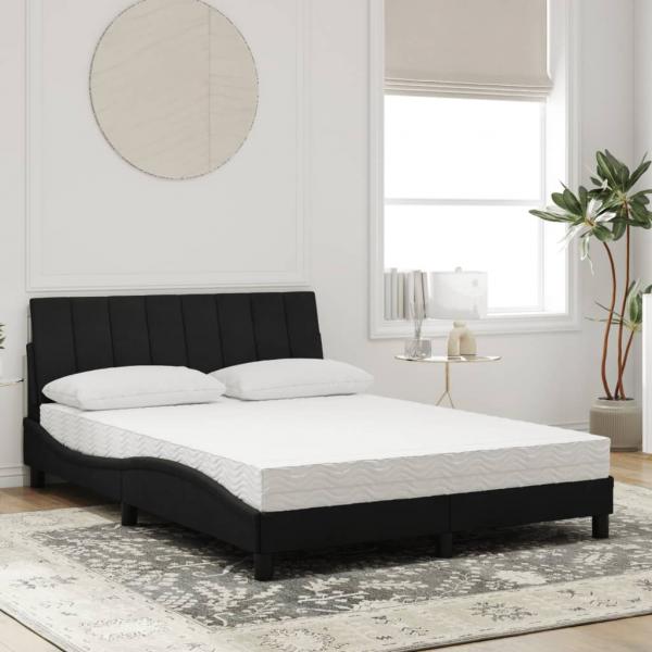 Bett mit Matratze Schwarz 140x200 cm Samt