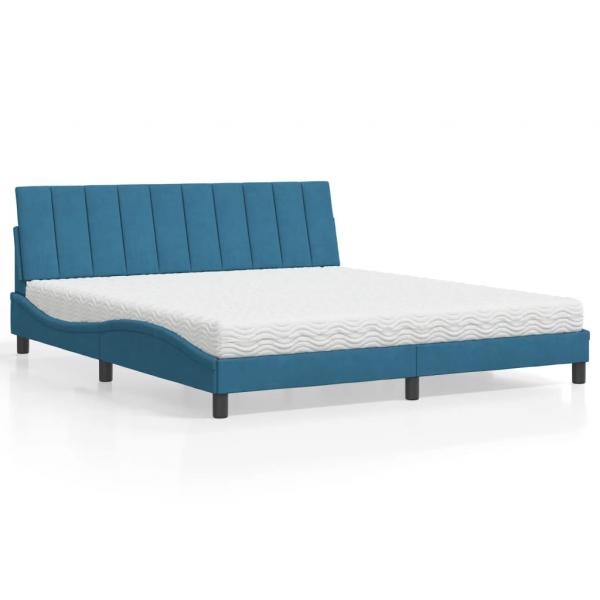 ARDEBO.de - Bett mit Matratze Blau 180x200 cm Samt
