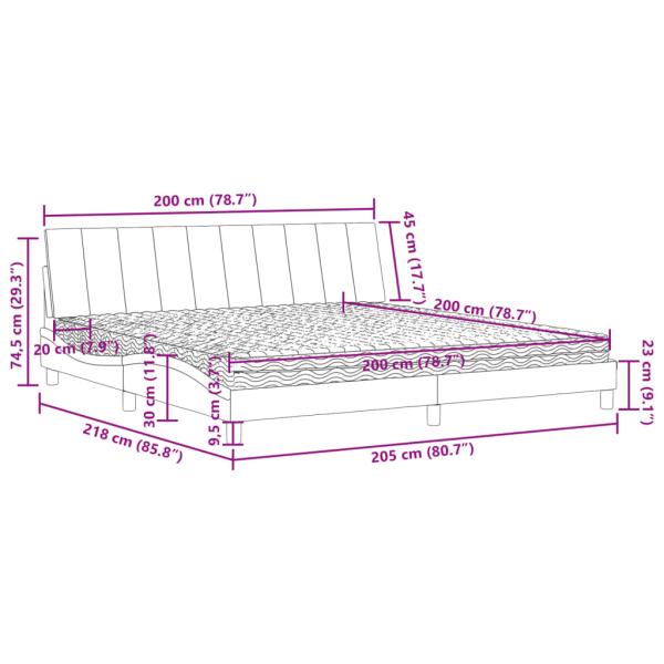 Bett mit Matratze Hellgrau 200x200 cm Samt