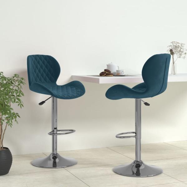 ARDEBO.de - Barhocker 2 Stk. Blau Samt