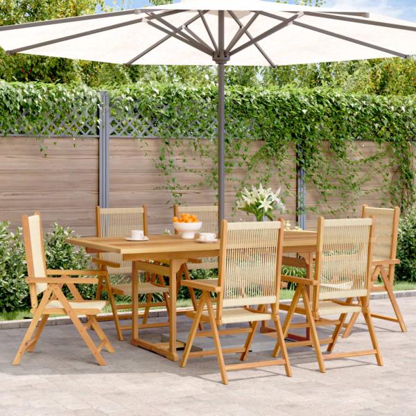 ARDEBO.de - 7-tlg. Garten-Essgruppe Polypropylen und Massivholz Beige