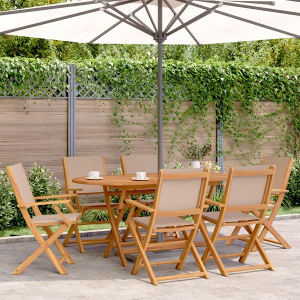 ARDEBO.de - 7-tlg. Garten-Essgruppe Stoff und Massivholz Taupe