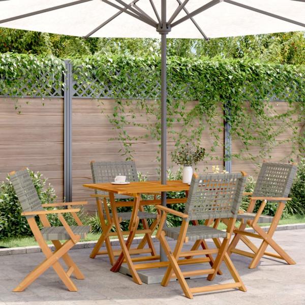 ARDEBO.de - Gartenstühle 4 Stk. Klappbar Grau Poly Rattan & Massivholz