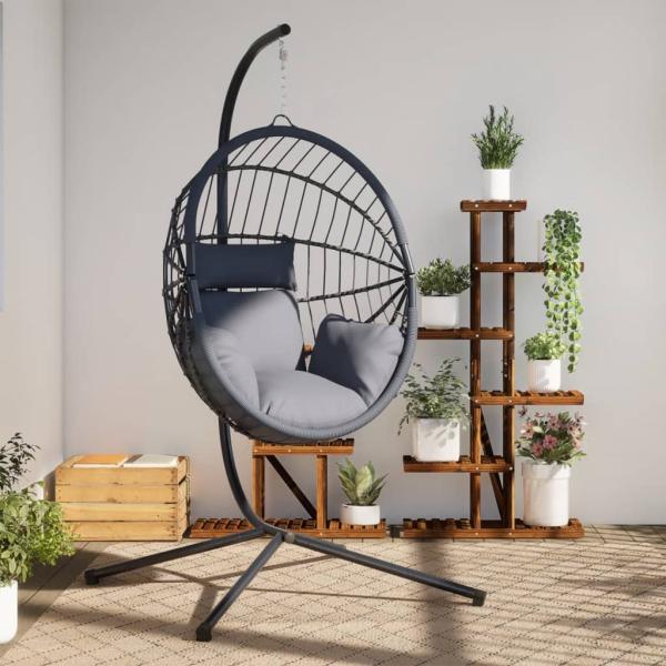 ARDEBO.de - Hängesessel Ei-Design mit Ständer Hellgrau Rattan und Stahl