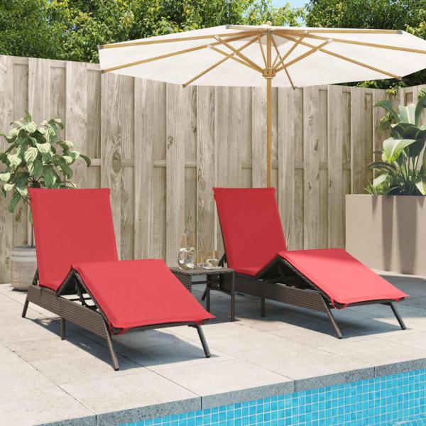 ARDEBO.de - Sonnenliegen 2 Stk. mit Tisch Braun Poly Rattan