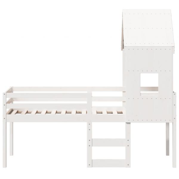 Hochbett mit Dach Weiß 80x200 cm Massivholz Kiefer