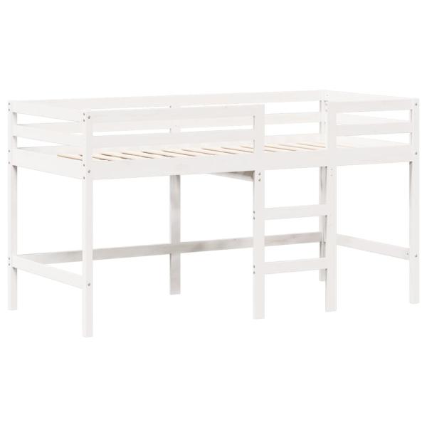 Hochbett mit Leiter und Dach Weiß 90x190 cm Massivholz Kiefer