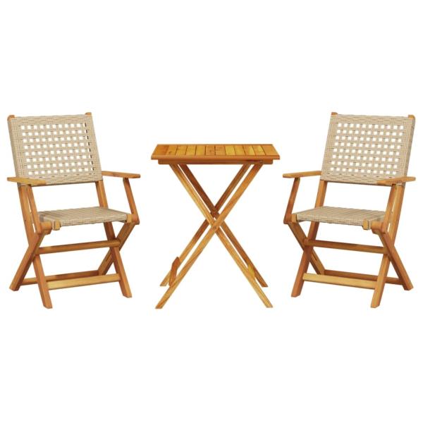 ARDEBO.de - 3-tlg. Bistro-Set Beige Poly Rattan und Massivholz