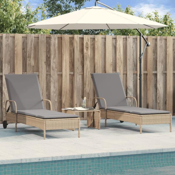 ARDEBO.de - Sonnenliegen mit Auflagen 2 Stk. Beige Poly Rattan
