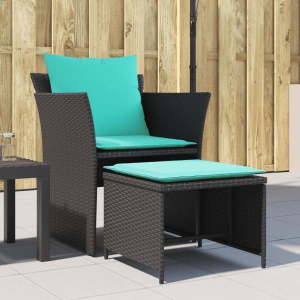 ARDEBO.de - Gartenstuhl mit Fußhocker Schwarz Poly Rattan
