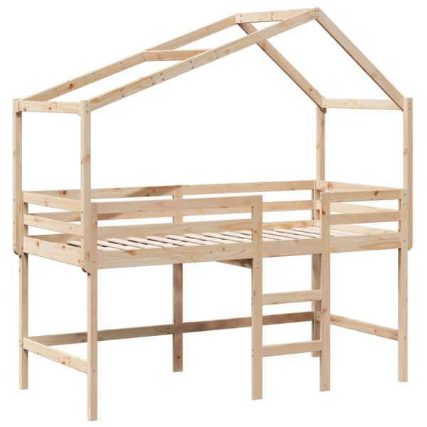 Hochbett mit Leiter und Dach 80x200 cm Massivholz Kiefer