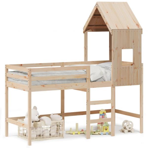 ARDEBO.de - Hochbett mit Leiter und Dach 90x200 cm Massivholz Kiefer