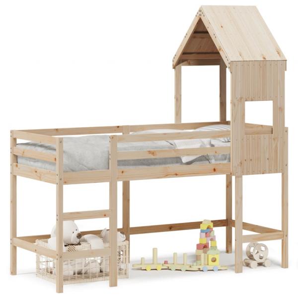 ARDEBO.de - Hochbett mit Leiter und Dach 90x190 cm Massivholz Kiefer