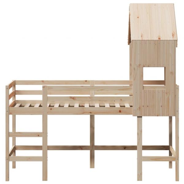 Hochbett mit Leiter und Dach 90x190 cm Massivholz Kiefer
