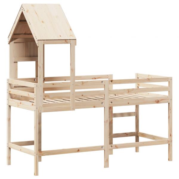 Hochbett mit Leiter und Dach 90x190 cm Massivholz Kiefer