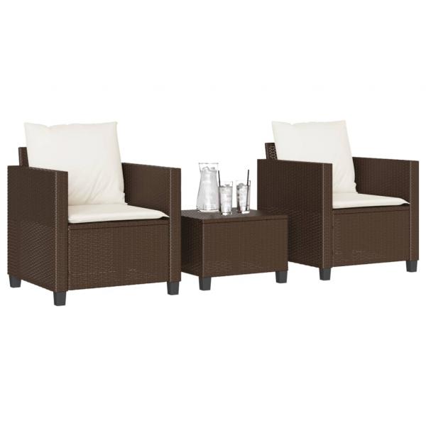 ARDEBO.de - 3-tlg. Bistro-Set mit Kissen Braun Poly Rattan