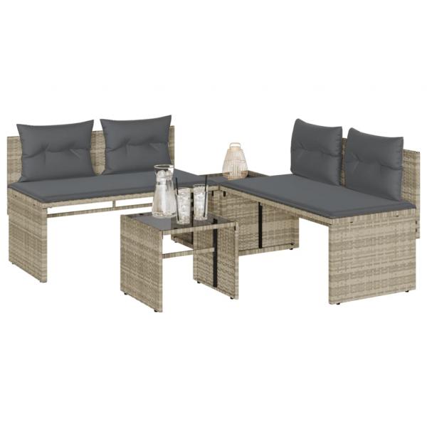 ARDEBO.de - 4-tlg. Garten-Sofagarnitur mit Kissen Hellgrau Poly Rattan