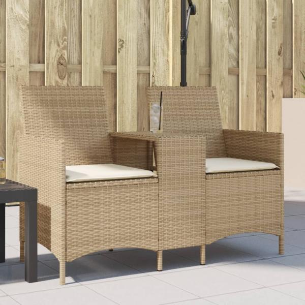 ARDEBO.de - Gartensofa 2-Sitzer mit Tisch und Kissen Beige Poly Rattan