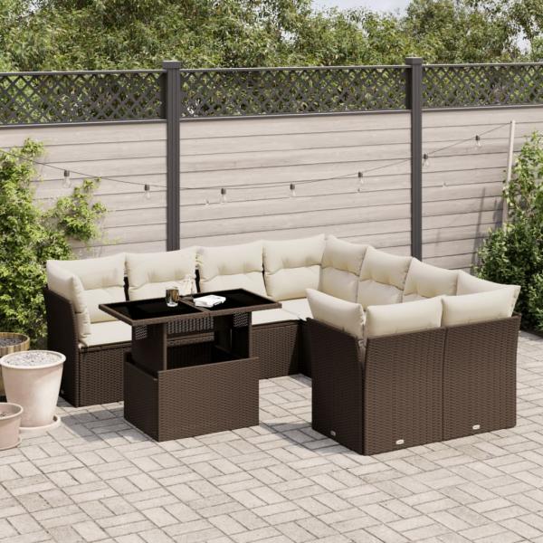 ARDEBO.de - 9-tlg. Garten-Sofagarnitur mit Kissen Braun Poly Rattan