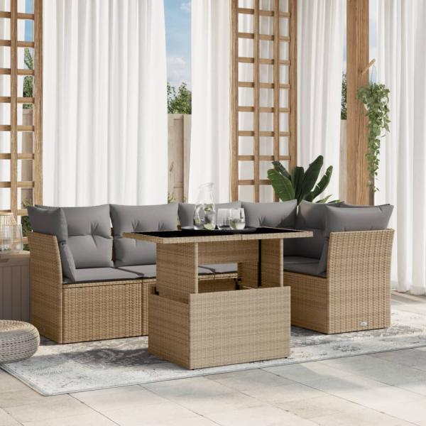 ARDEBO.de - 6-tlg. Garten-Sofagarnitur mit Kissen Beige Poly Rattan