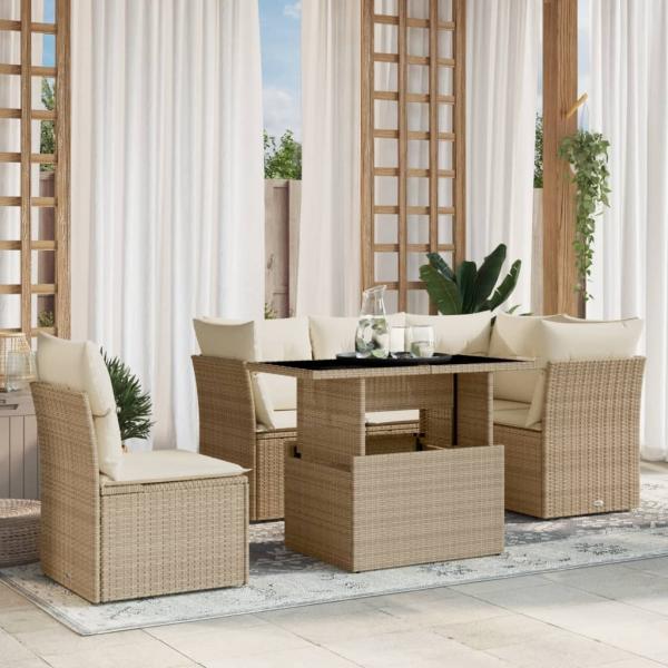 ARDEBO.de - 6-tlg. Garten-Sofagarnitur mit Kissen Beige Poly Rattan