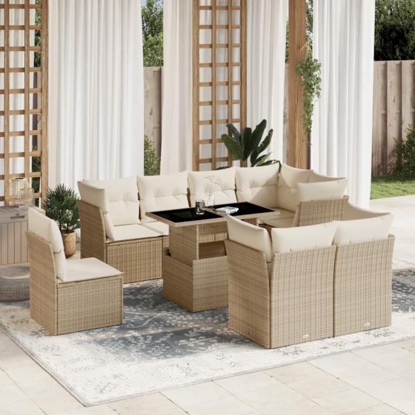 ARDEBO.de - 9-tlg. Garten-Sofagarnitur mit Kissen Beige Poly Rattan